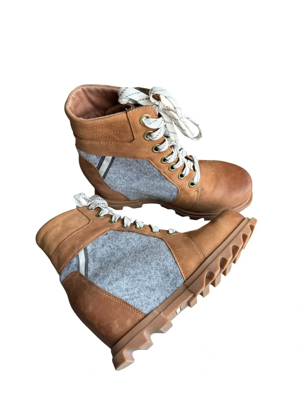 Sorel - Joan of Arctic Wedge II Lace Up Boots Brown Gray Felt Sz 7.5